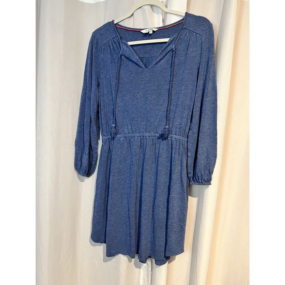 Boden Boho Dress Womens Size 6 Blue Linen Tassels Peasant Bohemian Casual‎ EUC